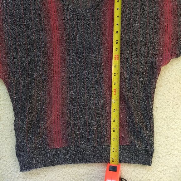 vintage 80s metallic batwing stripe sweater black red silver - Picture 4 of 6